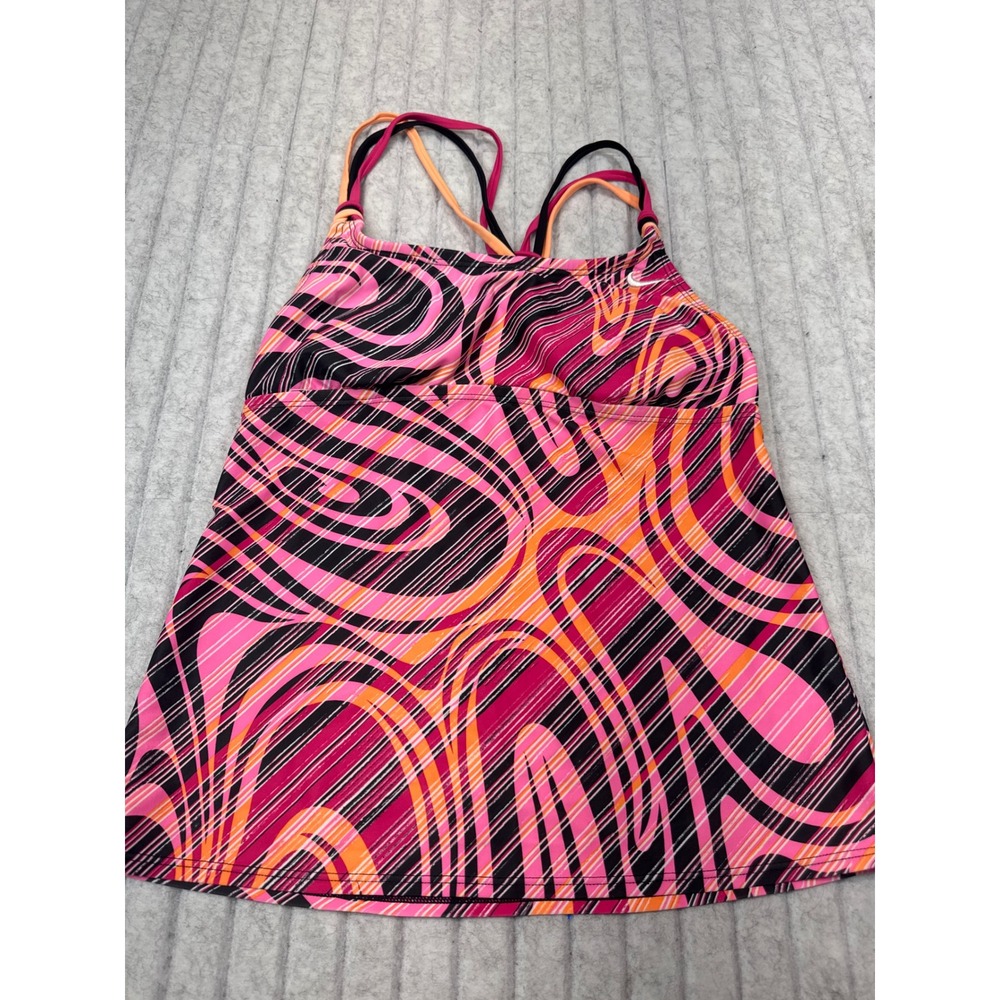 Nike Womens Pink Orange Swirl Tankini Swim Top Strappy Racerback Size 6